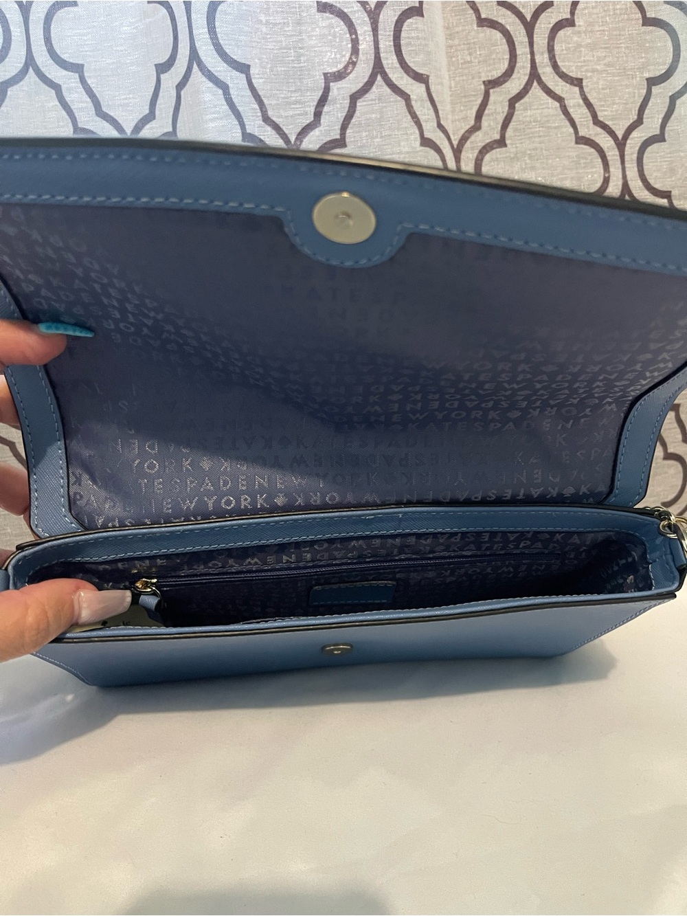 Kate Spade Colorblock Saffiano Leather Crossbody Bag White Blue Flap Purse - Picture 4 of 10